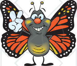 Clipart Illustration of a Peaceful Monarch Butterfly Smiling And Gesturing The Peace Sign With His Hand