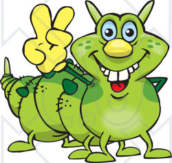 Clipart Illustration of a Peaceful Caterpillar Smiling And Gesturing The Peace Sign With His Hand