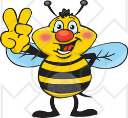 Clipart Illustration of a Peaceful Honey Bee Smiling And Gesturing The Peace Sign With His Hand