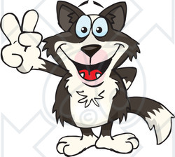 Clipart Illustration of a Peaceful Border Collie Dog Smiling And Gesturing The Peace Sign With His Hand