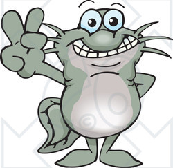 Clipart Illustration of a Peaceful Catfish Smiling And Gesturing The Peace Sign With His Hand
