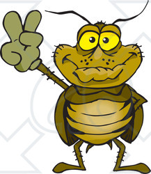 Clipart Illustration of a Peaceful Cockroach Smiling And Gesturing The Peace Sign With His Hand