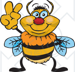 Clipart Illustration of a Peaceful Bumble Bee Smiling And Gesturing The Peace Sign With His Hand