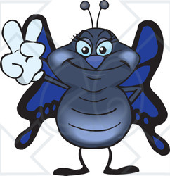 Clipart Illustration of a Peaceful Butterfly Smiling And Gesturing The Peace Sign With His Hand