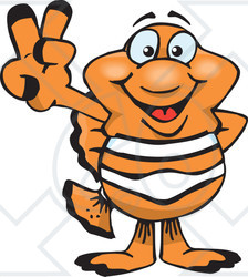 Clipart Illustration of a Peaceful Clown Fish Smiling And Gesturing The Peace Sign With His Hand