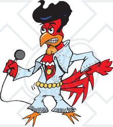 Clipart Illustration of a Red Rooster Elvis Impersonator Dancing And Singing