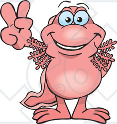 Clipart Illustration of a Peaceful Pink Walking Fish Smiling And Gesturing The Peace Sign