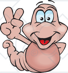Clipart Illustration of a Peaceful Earthworm Smiling And Gesturing The Peace Sign