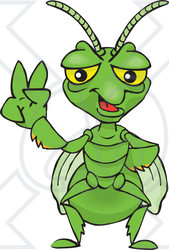 Clipart Illustration of a Peaceful Praying Mantis Smiling And Gesturing The Peace Sign