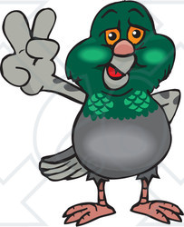 Clipart Illustration of a Peaceful Pigeon Smiling And Gesturing The Peace Sign