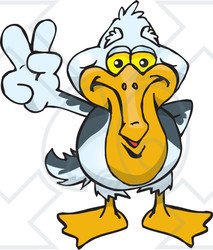 Clipart Illustration of a Peaceful Pelican Smiling And Gesturing The Peace Sign