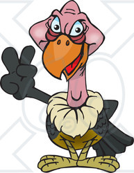 Clipart Illustration of a Peaceful Vulture Smiling And Gesturing The Peace Sign