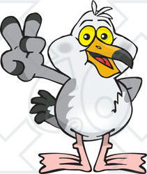 Clipart Illustration of a Peaceful Seagull Smiling And Gesturing The Peace Sign