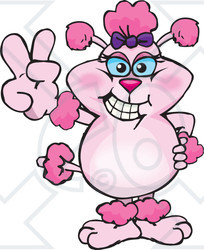 Clipart Illustration of a Peaceful Pink Poodle Smiling And Gesturing The Peace Sign