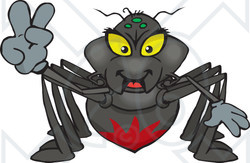 Clipart Illustration of a Peaceful Black Widow Smiling And Gesturing The Peace Sign
