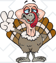 Clipart Illustration of a Peaceful Turkey Bird Smiling And Gesturing The Peace Sign