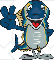 Clipart Illustration of a Peaceful Tuna Smiling And Gesturing The Peace Sign