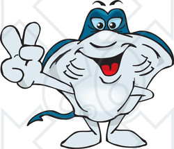 Clipart Illustration of a Peaceful Stingray Smiling And Gesturing The Peace Sign
