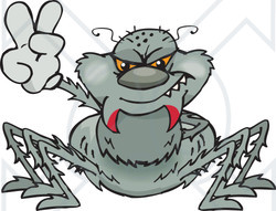 Clipart Illustration of a Peaceful Gray Spider Smiling And Gesturing The Peace Sign