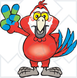 Clipart Illustration of a Peaceful Red Macaw Parrot Smiling And Gesturing The Peace Sign