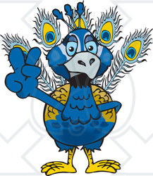 Clipart Illustration of a Peaceful Blue Peacock Smiling And Gesturing The Peace Sign