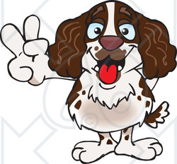 Clipart Illustration of a Peaceful Spaniel Smiling And Gesturing The Peace Sign