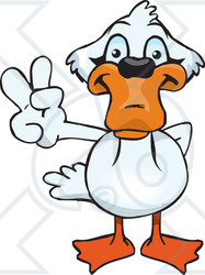 Clipart Illustration of a Peaceful Mute Swan Smiling And Gesturing The Peace Sign