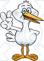 Clipart Illustration of a Peaceful Stork Smiling And Gesturing The Peace Sign