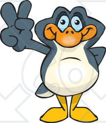 Clipart Illustration of a Peaceful Penguin Smiling And Gesturing The Peace Sign