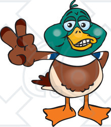 Clipart Illustration of a Peaceful Mallard Duck Smiling And Gesturing The Peace Sign