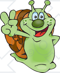 Clipart Illustration of a Peaceful Green Snail Smiling And Gesturing The Peace Sign