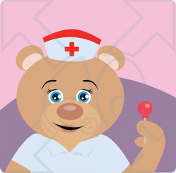 Clipart Illustration of a Friendly Teddy Bear Nurse Holding A Sucker
