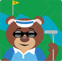 Clipart Illustration of a Cool Bear Wearing Shades And Golfing