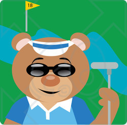 Clipart Illustration of a Golfer Bear Wearing Shades And Standing With A Club On A Golf Course