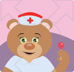 Clipart Illustration of a Bear Hospital Nurse Holding A Sucker