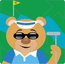 Clipart Illustration of a Golfing Bear Wearing Sunglasses and Holding a Club on the Course