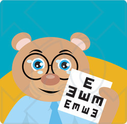 Clipart Illustration of a Teddy Bear Optometrist In Spectacles, Holding Up An Eye Chart