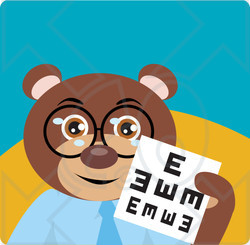 Clipart Illustration of an Optometrist Bear In Spectacles, Holding Up An Eye Chart