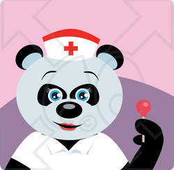 Clipart Illustration of a Friendly Panda Bear Nurse Holding A Sucker