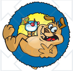 Clipart Illustration of a Pre-Made Logo Of A Cool Sparkey Dog Drinking A Cocktail In A Blue Ring
