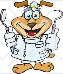 Clipart Illustration of a Dentist Dog Wearing A Head Lamp And Holding Up Tools