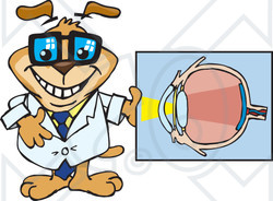 Clipart Illustration of a Dog Optometrist Holding Up A Diaphram Of An Eyeball