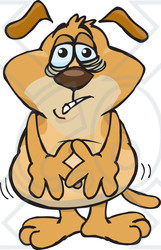 Clipart Illustration of a Sick Brown Dog With Bags Under His Eyes, Holding His Belly While Feeling A Wave Of Nausea