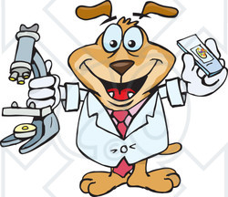 Clipart Illustration of a Scientist Dog Holding Samples And A Microscope