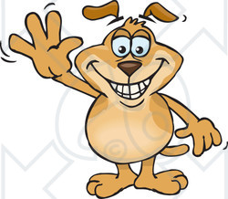 Clipart Illustration of a Friendly Doggy Character Grinning And Waving His Hand