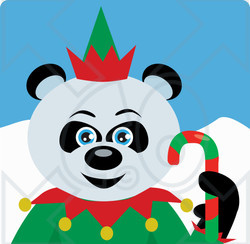 Clipart Illustration of a Blue Eyed Christmas Elf Giant Panda Bear Holding A Candy Cane