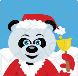 Clipart Illustration of a Blue Eyed Charity Bell Ringer Giant Panda Bear In A Santa Suit
