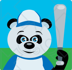 Clipart Illustration of a Blue Eyed Giant Panda Bear Playing Baseball On A Field