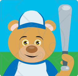 Clipart Illustration of a Brown Bear Playing Baseball On A Field