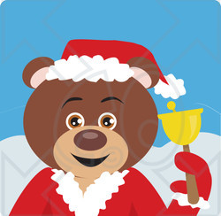 Clipart Illustration of a Brown Charity Bell Ringer Teddy Bear In A Santa Suit